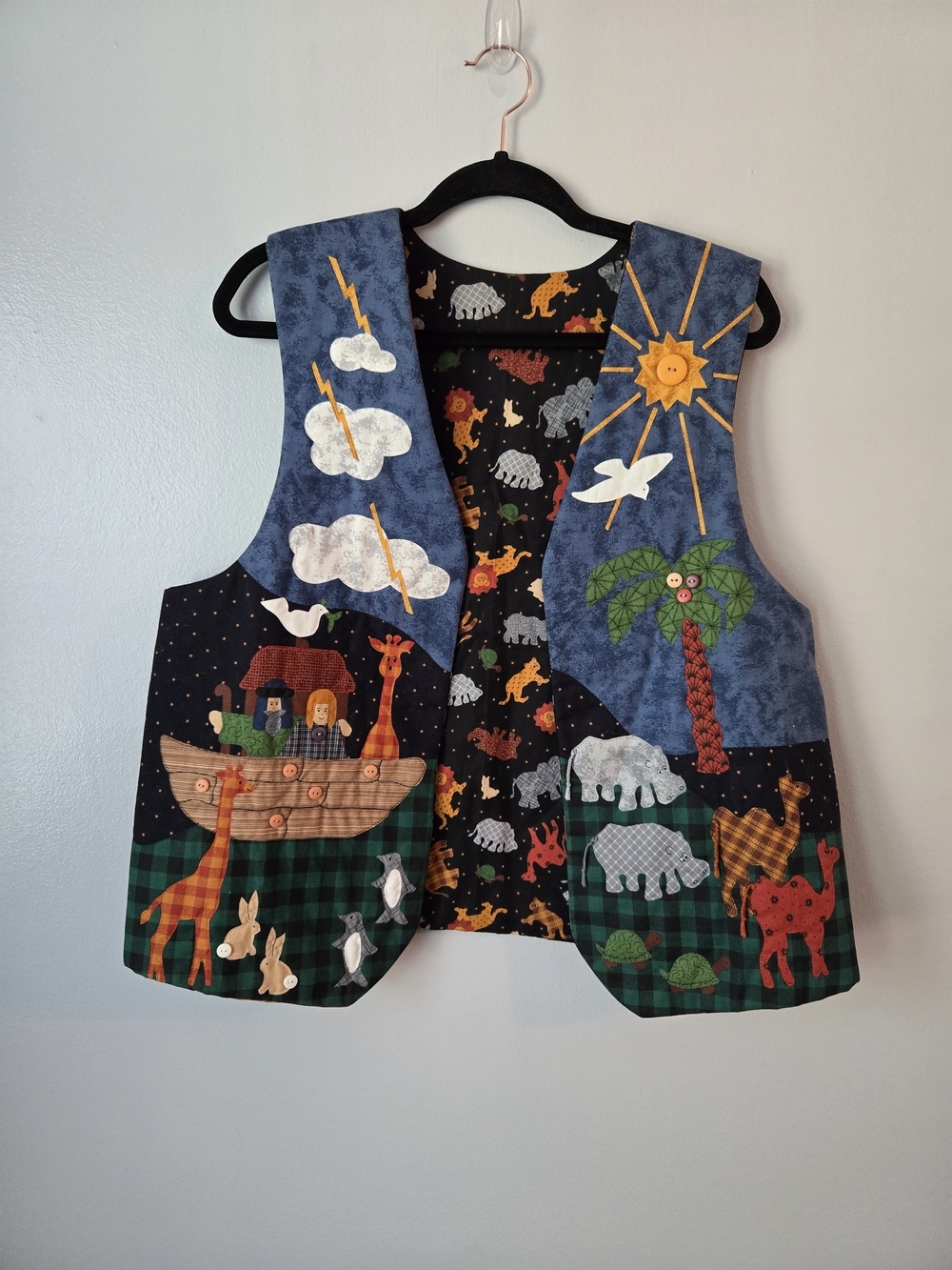 Vintage Handmade Noahs Ark Applique Vest Animals Religious Sunday School Teacher